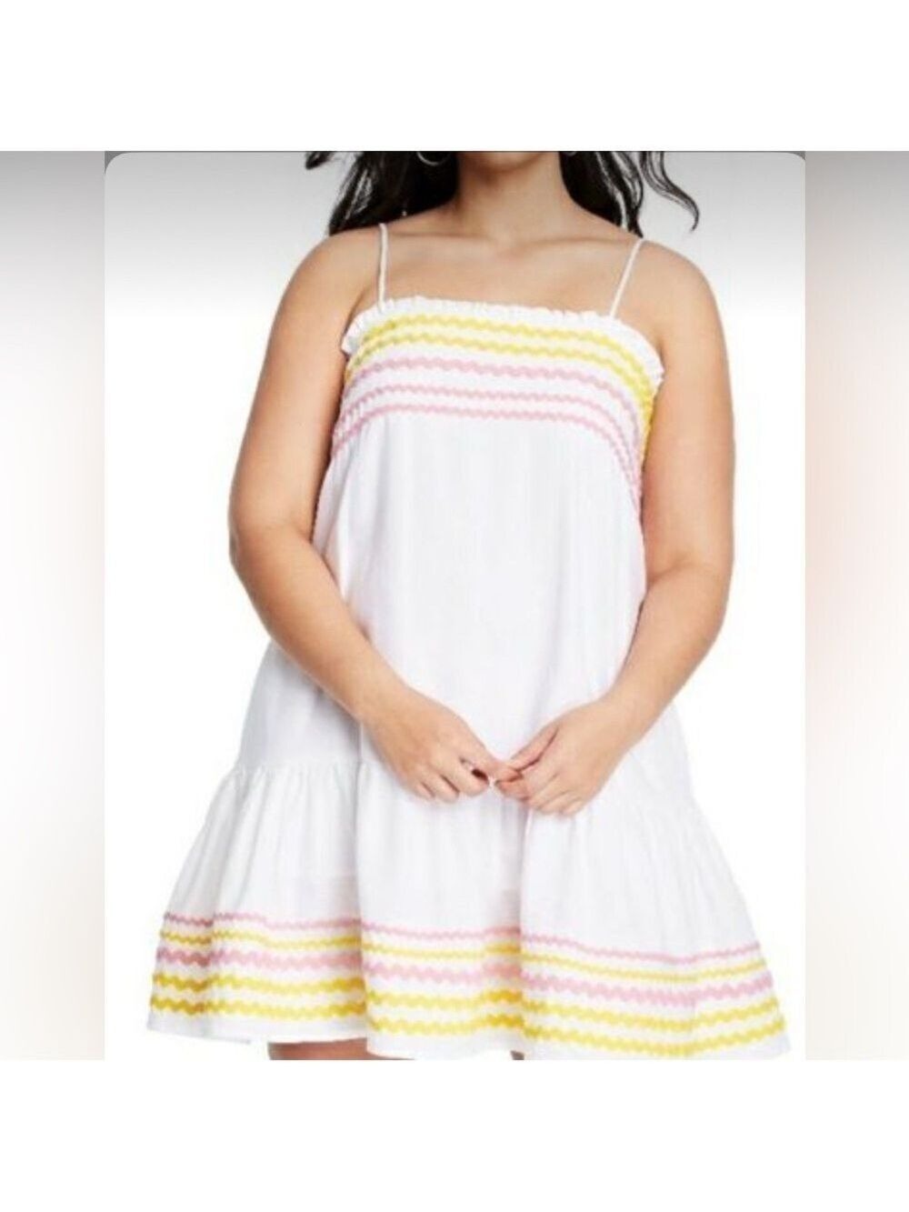Lisa Marie Fernandez White Dress with Pink and Yellow Stripes Size S NWT